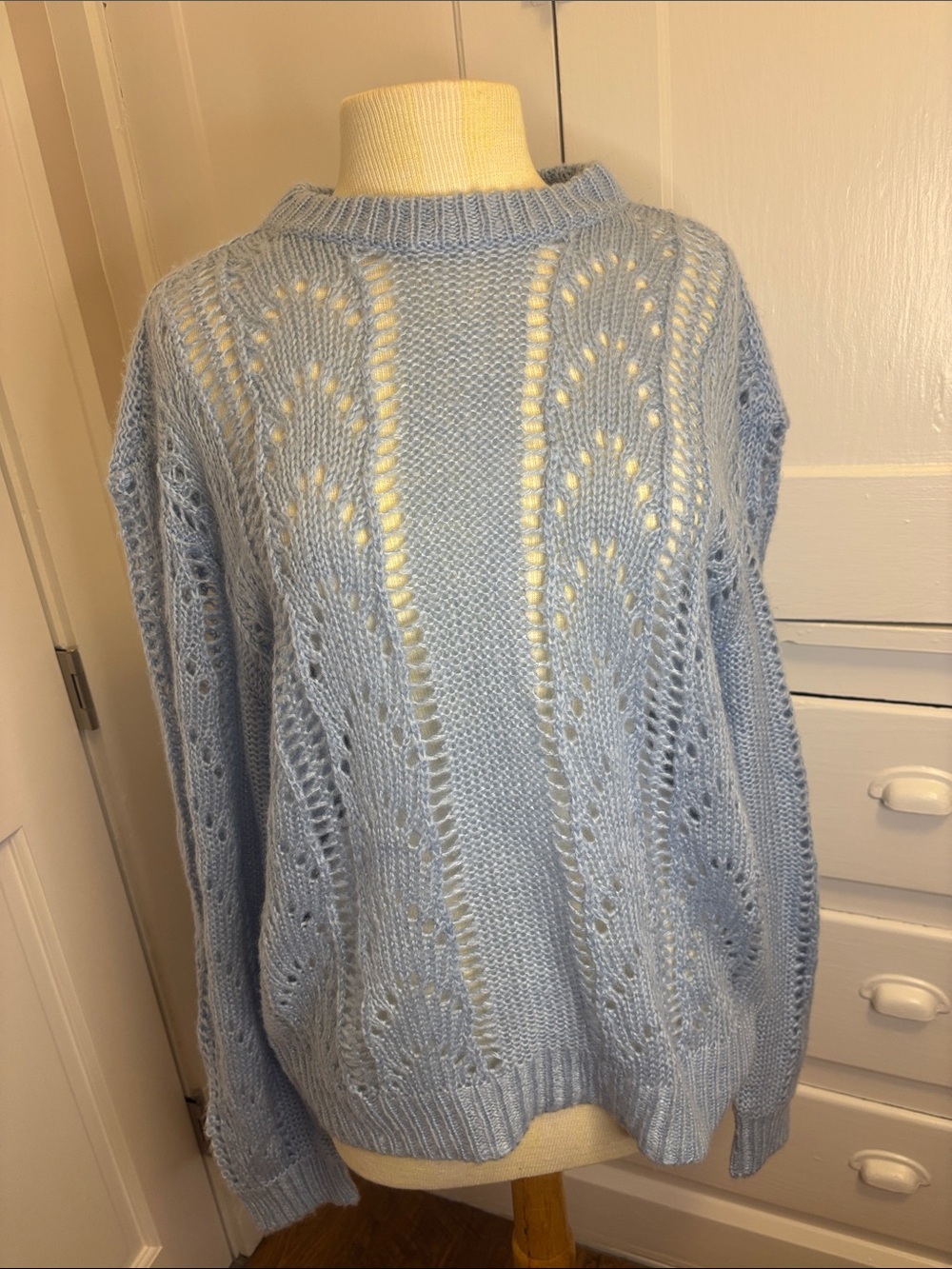 Pop sugar Blue Openwork Knit Sweater Size Large